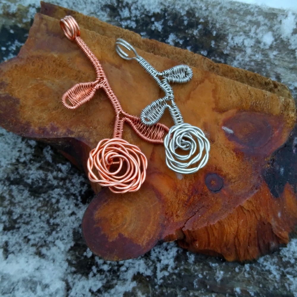 Upside down wire wrapped rose pendants